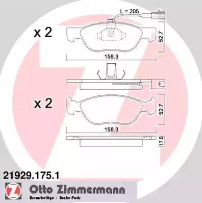 Zimmermann 21929.175.1 - Тормозные колодки, дисковые, комплект unicars.by