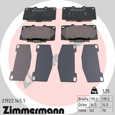 Zimmermann 21922.145.1 - Тормозные колодки, дисковые, комплект unicars.by