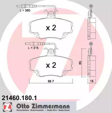 Zimmermann 21460.180.1 - Тормозные колодки, дисковые, комплект unicars.by