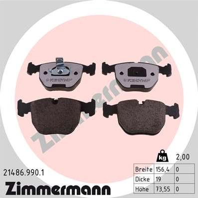 Zimmermann 21486.990.1 - Тормозные колодки, дисковые, комплект unicars.by