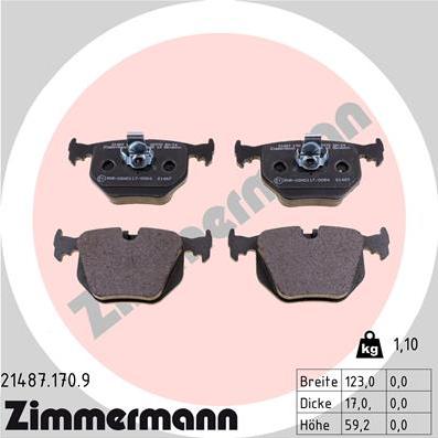 Zimmermann 21487.170.9 - Тормозные колодки, дисковые, комплект unicars.by