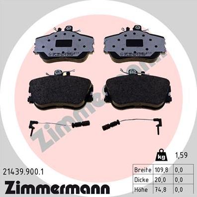 Zimmermann 21439.900.1 - Тормозные колодки, дисковые, комплект unicars.by