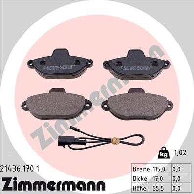 Zimmermann 21436.170.1 - Тормозные колодки, дисковые, комплект unicars.by