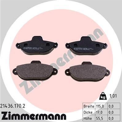 Zimmermann 21436.170.2 - Тормозные колодки, дисковые, комплект unicars.by