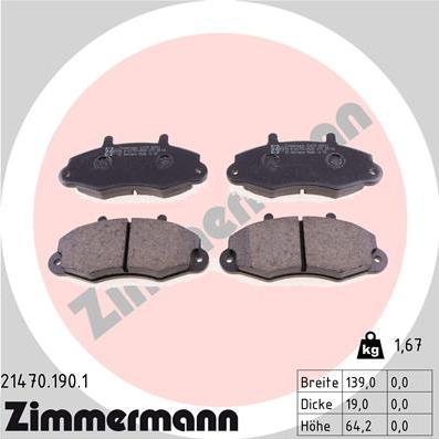 Zimmermann 21470.190.1 - Тормозные колодки, дисковые, комплект unicars.by