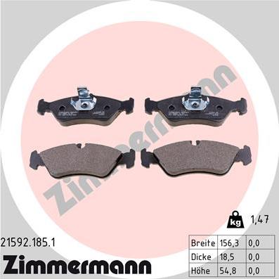 Zimmermann 21592.185.1 - Тормозные колодки, дисковые, комплект unicars.by