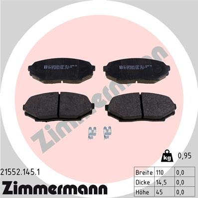 Zimmermann 21552.145.1 - Тормозные колодки, дисковые, комплект unicars.by