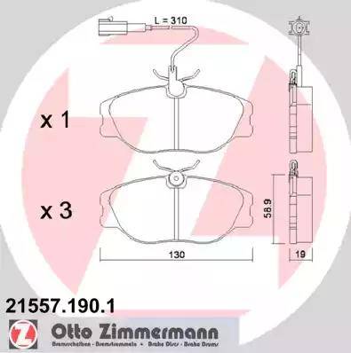 Zimmermann 21557.190.1 - Тормозные колодки, дисковые, комплект unicars.by