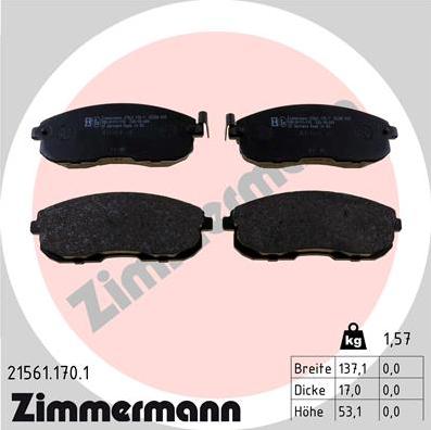 Zimmermann 21561.170.1 - Тормозные колодки, дисковые, комплект unicars.by