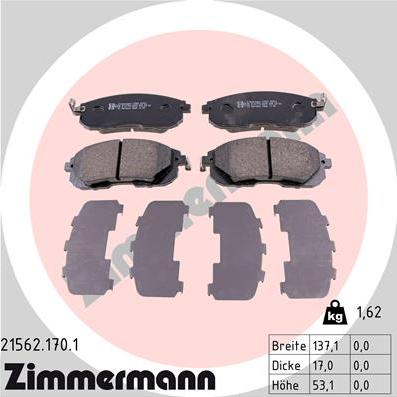 Zimmermann 21562.170.1 - Тормозные колодки, дисковые, комплект unicars.by