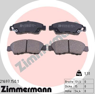 Zimmermann 21697.150.1 - Тормозные колодки, дисковые, комплект unicars.by