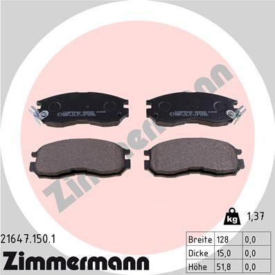 Zimmermann 21647.150.1 - Тормозные колодки, дисковые, комплект unicars.by