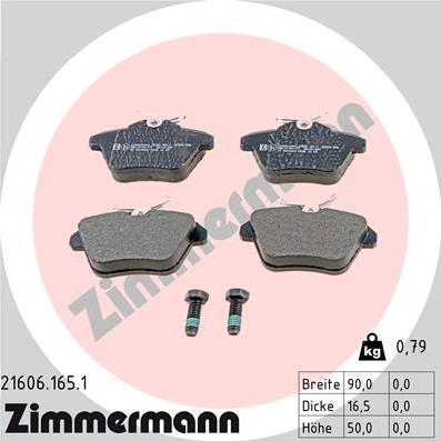 Zimmermann 21606.165.1 - Тормозные колодки, дисковые, комплект unicars.by