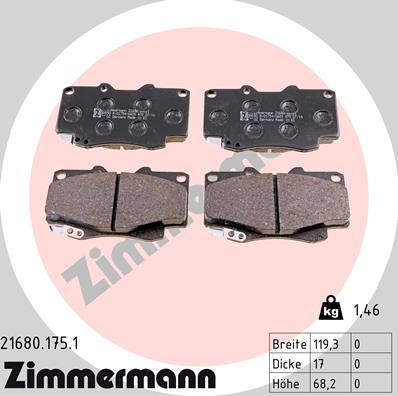 Zimmermann 21680.175.1 - Тормозные колодки, дисковые, комплект unicars.by