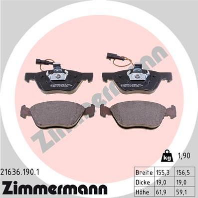 Zimmermann 21636.190.1 - Тормозные колодки, дисковые, комплект unicars.by