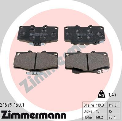 Zimmermann 21679.150.1 - Тормозные колодки, дисковые, комплект unicars.by