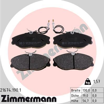 Zimmermann 21674.190.1 - Тормозные колодки, дисковые, комплект unicars.by