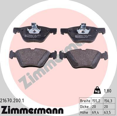 Zimmermann 21670.200.1 - Тормозные колодки, дисковые, комплект unicars.by