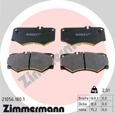 Zimmermann 21056.180.1 - Тормозные колодки, дисковые, комплект unicars.by