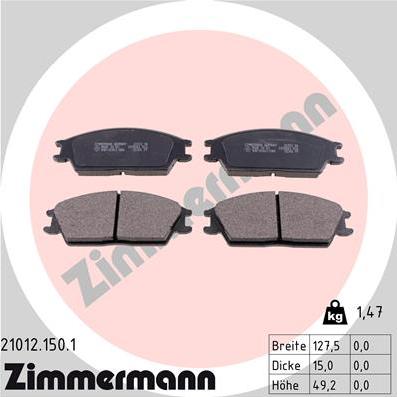 Zimmermann 21012.150.1 - Тормозные колодки, дисковые, комплект unicars.by