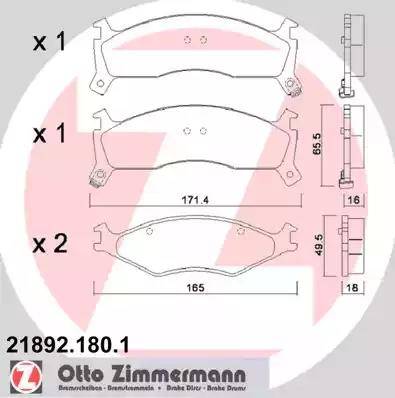 Zimmermann 21892.180.1 - Тормозные колодки, дисковые, комплект unicars.by