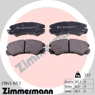 Zimmermann 21845.165.1 - Тормозные колодки, дисковые, комплект unicars.by