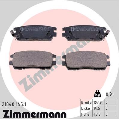 Zimmermann 21840.145.1 - Тормозные колодки, дисковые, комплект unicars.by