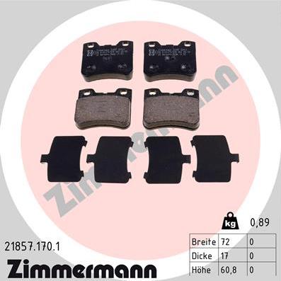 Zimmermann 21857.170.1 - Тормозные колодки, дисковые, комплект unicars.by