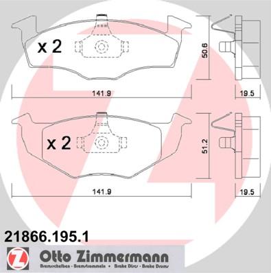 Zimmermann 21866.195.1 - Тормозные колодки, дисковые, комплект unicars.by