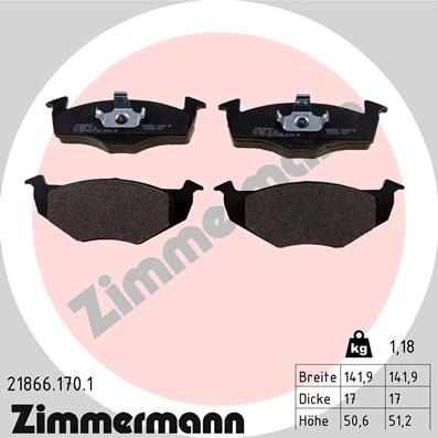 Zimmermann 21866.170.1 - Тормозные колодки, дисковые, комплект unicars.by