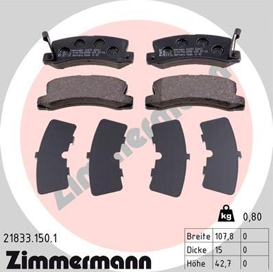 Zimmermann 21833.150.1 - Тормозные колодки, дисковые, комплект unicars.by