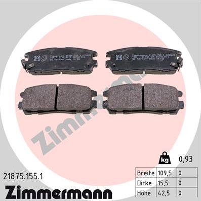 Zimmermann 21875.155.1 - Тормозные колодки, дисковые, комплект unicars.by