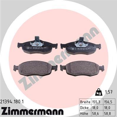 Zimmermann 21394.180.1 - Тормозные колодки, дисковые, комплект unicars.by