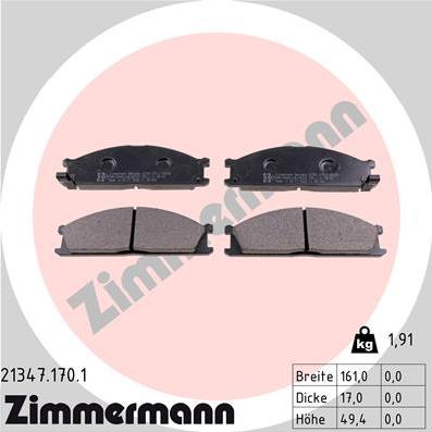 Zimmermann 21347.170.1 - Тормозные колодки, дисковые, комплект unicars.by