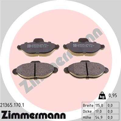 Zimmermann 21365.170.1 - Тормозные колодки, дисковые, комплект unicars.by