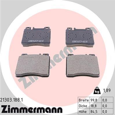 Zimmermann 21303.188.1 - Тормозные колодки, дисковые, комплект unicars.by