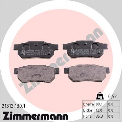 Zimmermann 21312.130.1 - Тормозные колодки, дисковые, комплект unicars.by