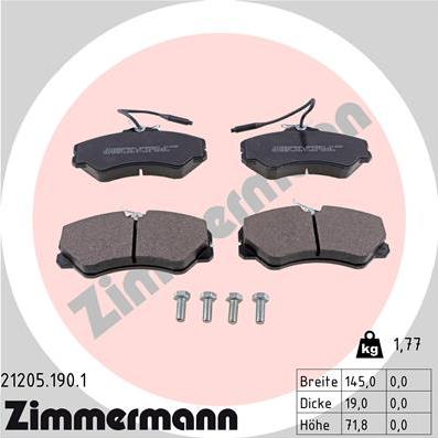 Zimmermann 21205.190.1 - Тормозные колодки, дисковые, комплект unicars.by