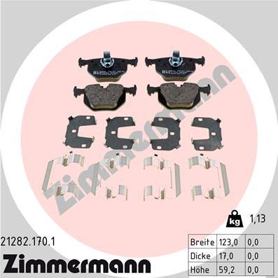 Zimmermann 21282.170.1 - Тормозные колодки, дисковые, комплект unicars.by