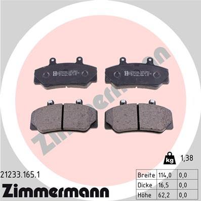 Zimmermann 21233.165.1 - Тормозные колодки, дисковые, комплект unicars.by