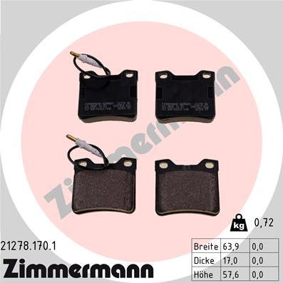 Zimmermann 21278.170.1 - Тормозные колодки, дисковые, комплект unicars.by