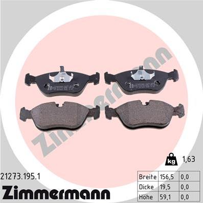 Zimmermann 21273.195.1 - Тормозные колодки, дисковые, комплект unicars.by