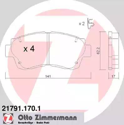 Zimmermann 21791.170.1 - Тормозные колодки, дисковые, комплект unicars.by