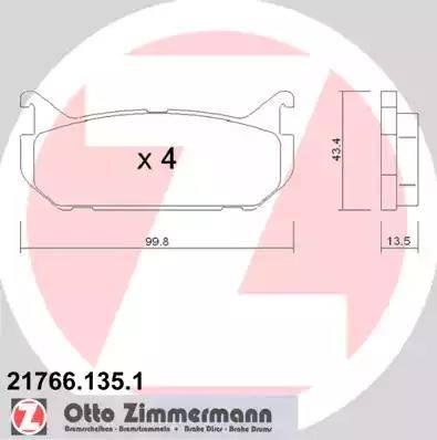 Zimmermann 21766.135.1 - Тормозные колодки, дисковые, комплект unicars.by