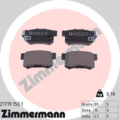 Zimmermann 21719.150.1 - Тормозные колодки, дисковые, комплект unicars.by