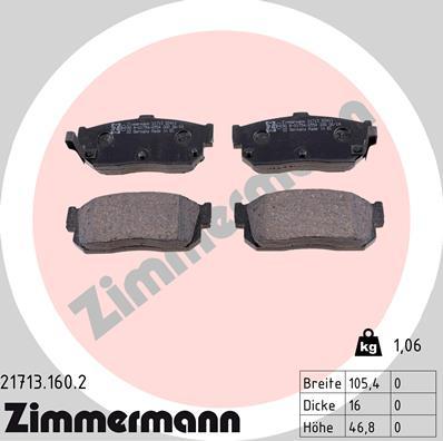 Zimmermann 21713.160.2 - Тормозные колодки, дисковые, комплект unicars.by