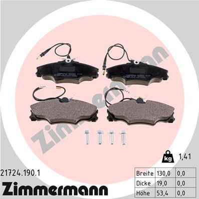 Zimmermann 21724.190.1 - Тормозные колодки, дисковые, комплект unicars.by