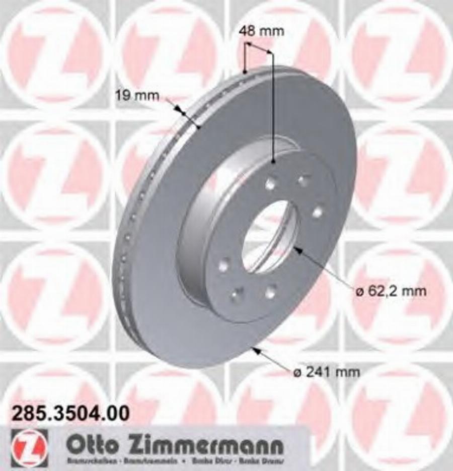 Zimmermann 285.3504.00 - Тормозной диск unicars.by