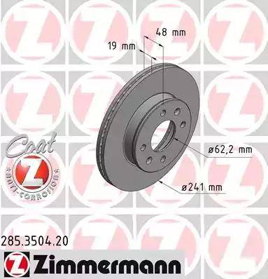 Zimmermann 285.3504.20 - Тормозной диск unicars.by