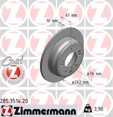 Zimmermann 285.3514.20 - Тормозной диск unicars.by